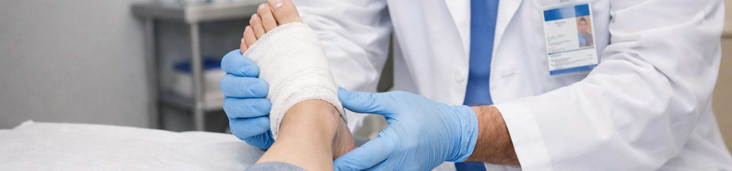 Doctor observes wounded foot